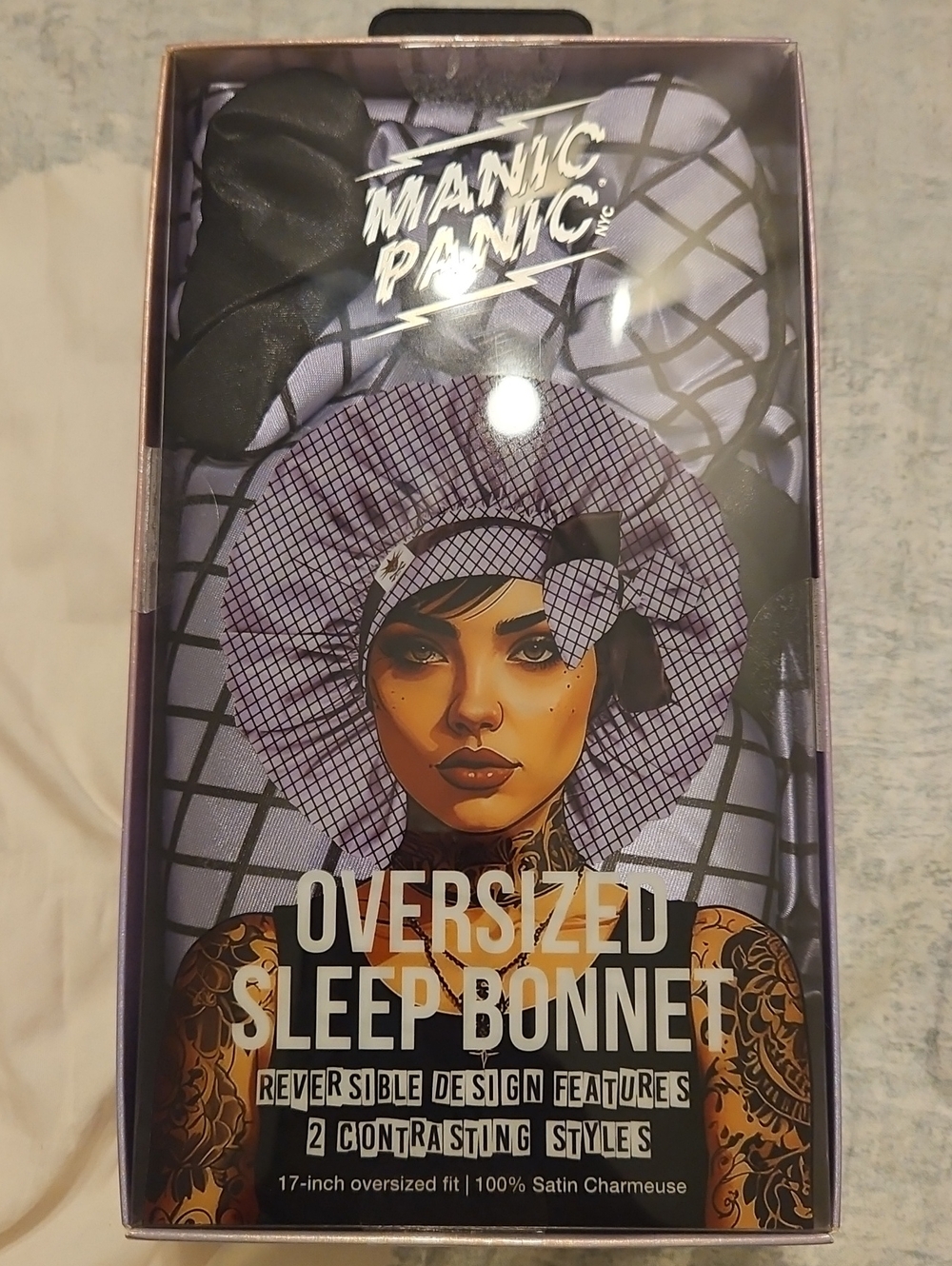 NWT Manic Panic Oversized Reversible Satin Sleep Bonnet 17” Hair Protection